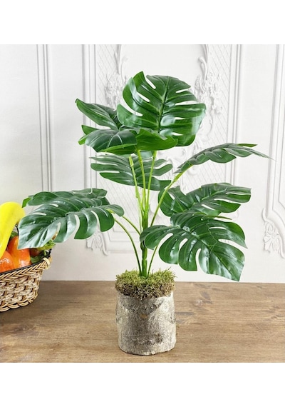 Yapay Çiçek Monstera 9 Dal Kütük Saksılı Deve Tabanı Dekoratif Sü
