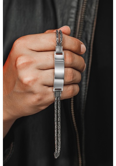 Erkek Gümüş Bileklik - İsim Yazılan 2.8 Mm Çift Yuvarlak Kral Zincir Erkek Bileklik