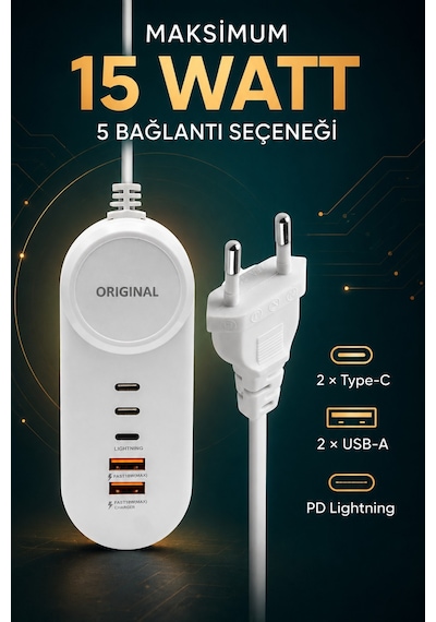 15w Çoklu Şarj Adaptörü 2 Type-c 2 Usb-a Çıkışlı Pd Lightning Destekli 4 Portlu Aşırı Isınma, Kısa Devre Ve Yüksek Akım Koruması 15w Çoklu Şarj Adaptörü 2 Type-c 2 Usb-a Çıkışlı Pd Lightning Destekli 4 Portlu Aşırı Isınma, Kısa Devre Ve Yüksek Akım Koruması