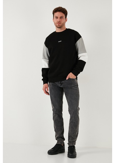 Buratti Pamuklu Relaxed Fit Bisiklet Yaka Şardonlu Renk Bloklu Erkek Sweat 5905298T Siyah