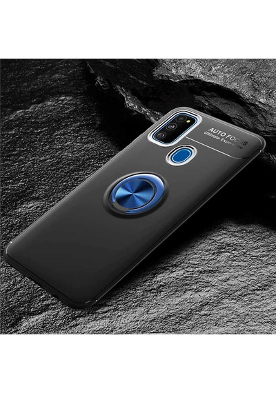 Samsung Galaxy Uyumlu M21 Kilif Yüzüklü Tam Korumali Silikon Kapak Siyah