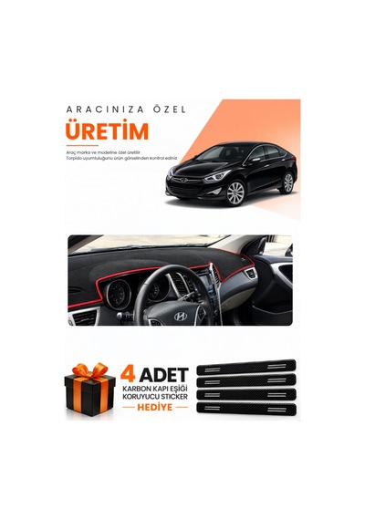 Hyundai İ40 2011-2017 Uyumlu Torpido Koruma Örtüsü Oto Kılıfı - Siyah Kırmızı