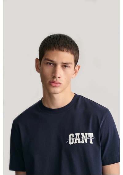 Gant Saf Pamuk Regular Fit Bisiklet Yaka Erkek Tişört 433.l Lacivert