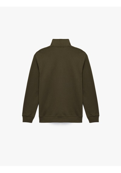 Koton Uzun Kollu Şardonlu Basic Yarım Fermuarlı Sweatshirt Haki 6wam70016mk