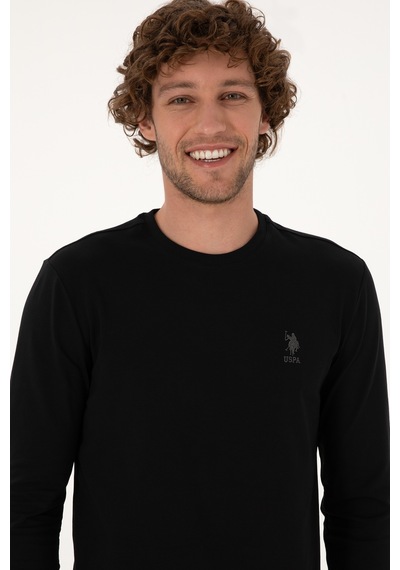 U.S. Polo Assn. Erkek Slim Fit Bisiklet Yaka Siyah Basic Sweatshirt 50307762-VR046