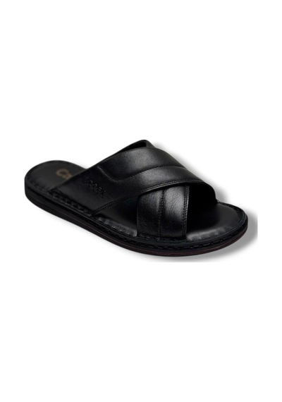 Cakgo 170-26 Hakiki Deri Ultra Soft Çapraz Bant Anatomik Erkek Terlik 40-47 Siyah