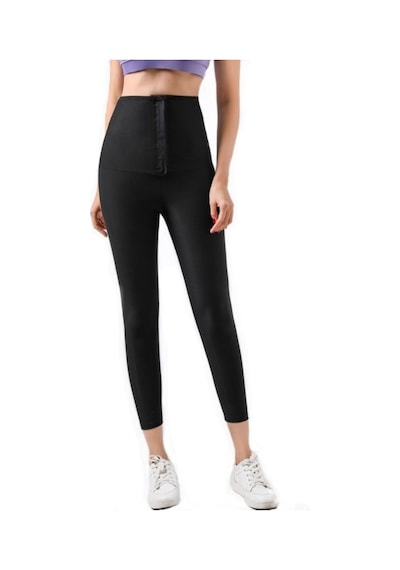 Fit Women Kadın Siyah Sauna Iki Beden Vücut Beli Agraflı Korse Tayt