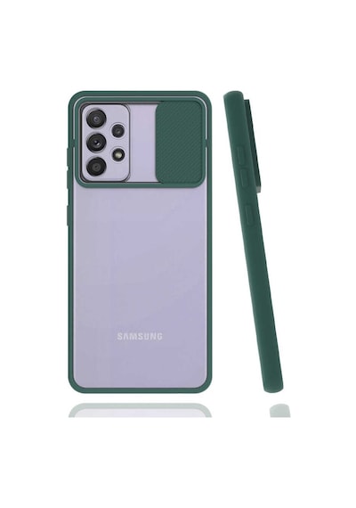 Kilifone - Samsung Uyumlu Galaxy A52 / A52s - Kılıf Slayt Sürgülü Arkası Buzlu Lensi Kapak - Koyu Yeşil