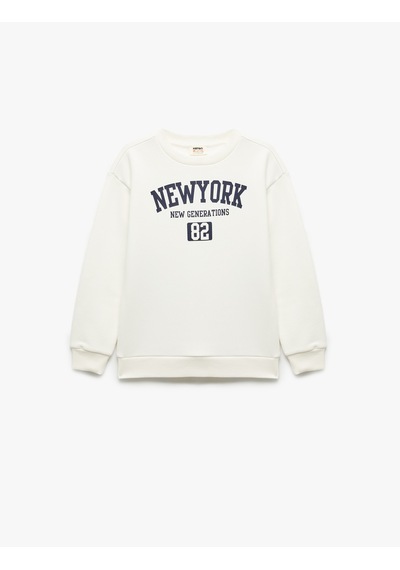 Koton Baskılı Uzun Kollu Bisiklet Yaka Şardonlu Oversize Sweatshirt Ekru 7wkb10064tk