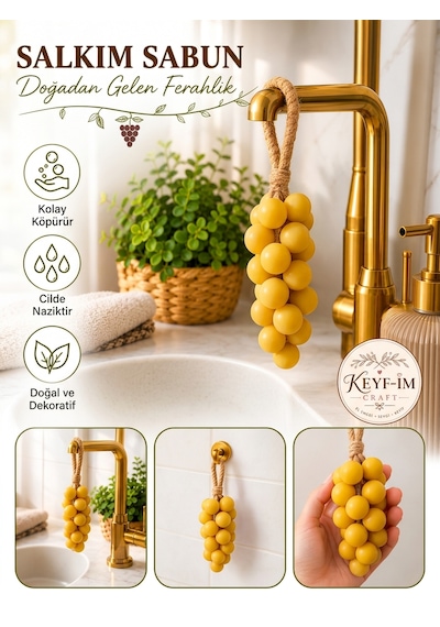 Keyfim Craft El Yapımı Sarı Üzüm Tanesi Tasarımlı Banyo Ve Dekoratif Sabun Doğal