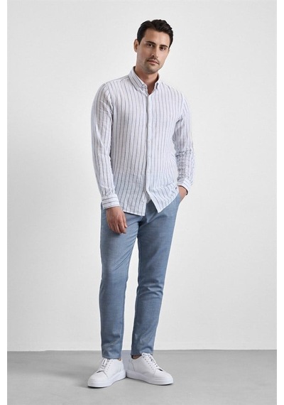 Süvari Lacivert Slim Düğmeli Yaka Casual Gömlek Sgm1008400005-m09