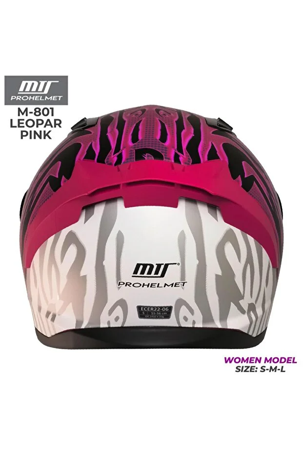 M-801 Leopar Pink Full Face Motor Kaskı Pembe - Mat Siyah