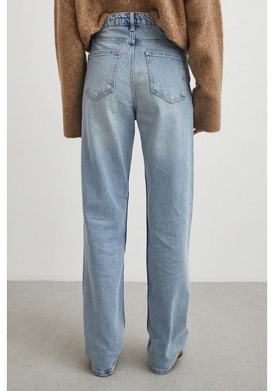 Yüksek Bel Straight Fit Jean Buz Mavisi Buz Mavisi