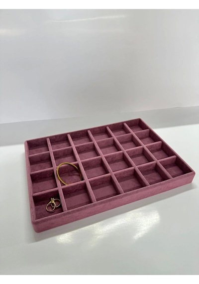 Yerli Üretim Süet Kumaş Bordo Renk 34 Cm / 24 Cm 24 Bölmeli Çekmece Içi Takı Standı Çok Renkli