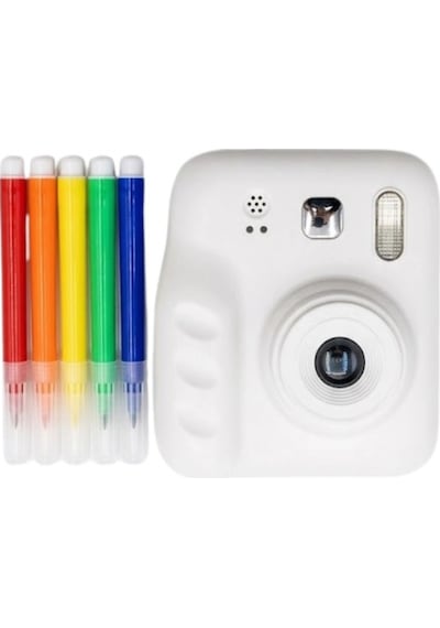 Eğlenceli Baskılı Çocuk Fotoğraf Makinesi Video Çekim 4 Rulo Kağıt 5 Kalem Set
