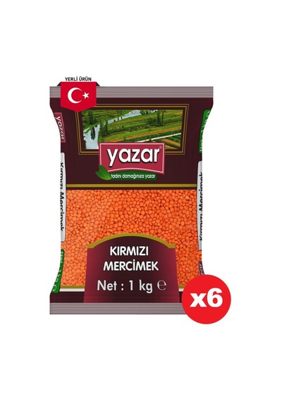 Yazar Yerli Kırmızı Mercimek 6 x 1 KG
