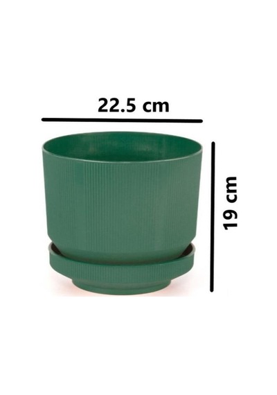 Omnipazar So-s283 Dekoratif Tabaklı Lüks Çizgi Desenli Saksı 6 Litre Yeşil