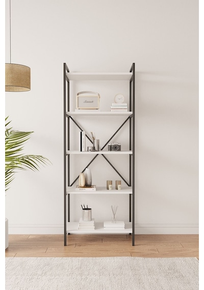 Nilamu Beyaz 65 Cm Kitaplık, Metal Aksamlı, Organizer, Ofis, Ev, 65 170 34 Cm Beyaz