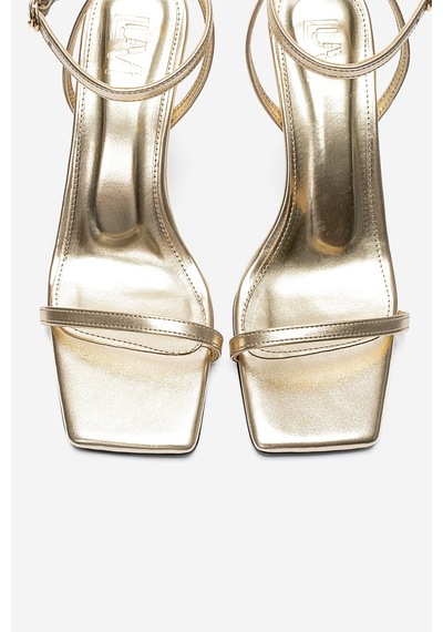 Luvishoes Sone Altın Cilt Gold Topuklu İnce Bantlı Kadın Topuklu Ayakkabı