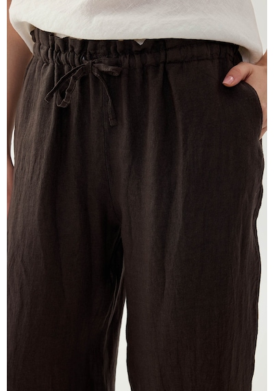 Vitrin %100 Keten Beli Bağcıklı Pantolon Kahve