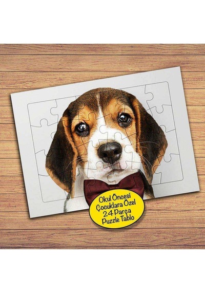 Papyonlu Sevimli Köpek 24 Parça Çocuklara Özel Yapboz Tablo-74785