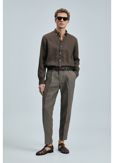 Lufian Alberto Smart Erkek Chino Pantolon Comfort Pileli Kahverengi Kahverengi 111190341100400 Kahverengi
