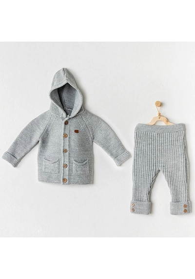 Andywawa Ac24335 Knitwear Bebek Triko Takım Gri Melanj 001