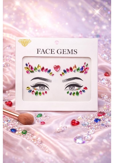 Rengarenk Kalp Detaylı Yüz Taşı Face Gems Sticker