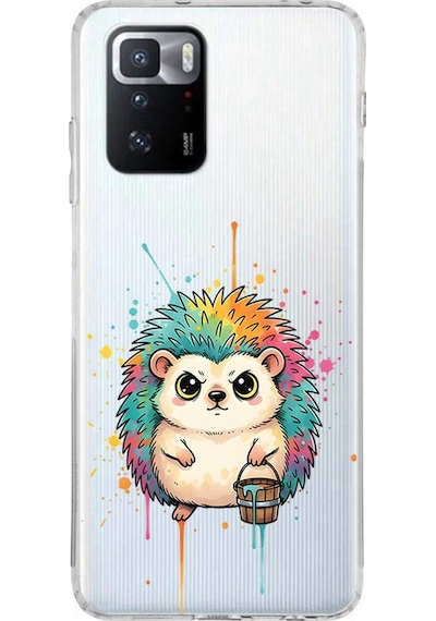 Poco X3 Gt İle Uyumlu Splash Kirpi Tasarımlı Şeffaf Silikon Kılıf Şeffaf