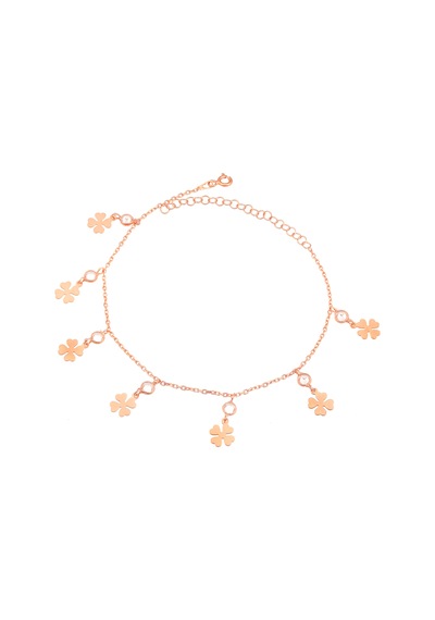 Brezza Lusso Jewelry Yonca Figürlü Zirkon Taşlı Gümüş Kadın Ayak Halhal Rose