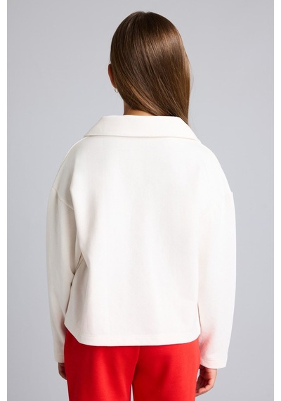 Defacto Relax Fıt Polo Yaka Kolej Baskılı Sweatshirt Kumaşı Sweatshirt Kız Çocuk I4899a826auwt34 Beyaz-wt34