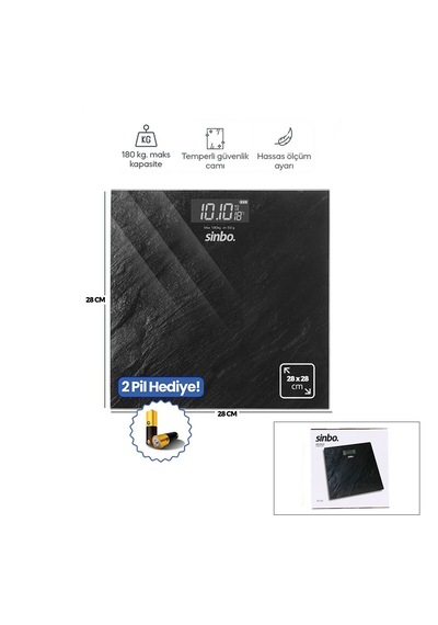 Dijital - Pilli Banyo Baskül Terazi Tartı Lcd Ekran - Sıcaklık Gösterge 180kg/50gr 28x28cm Sbs-4452 4801