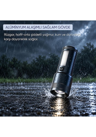 Şarj Edilebilir Zoomlu El Feneri - 1500 Lümen - 15 Watt - Dat - Dt-805 Açık Gri