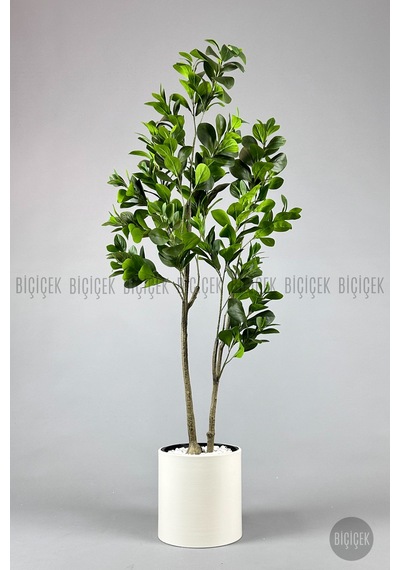 Yapay Manolya Ağacı 150 Cm Krem Metal Saksıda