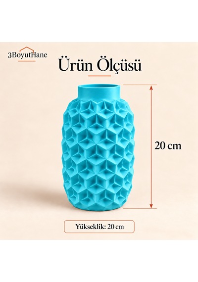 Dekoratif Vazo 20 Cm Geometrik Desenli Kuru Çiçek Ve Pampas Vazosu Camgöbeği