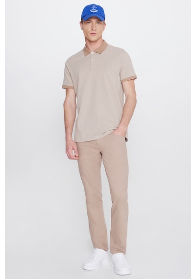 AC&Co / Altınyıldız Classics Erkek Bej-vızon %100 Pamuk Slim Fit Dar Kesim Polo Yaka Tişört