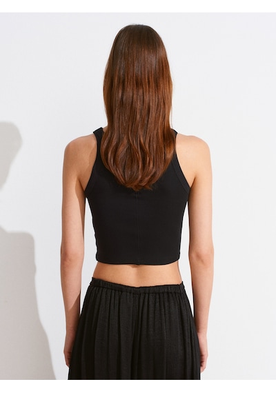 Dilvin 21104 Fitilli Crop Top-siyah Siyah