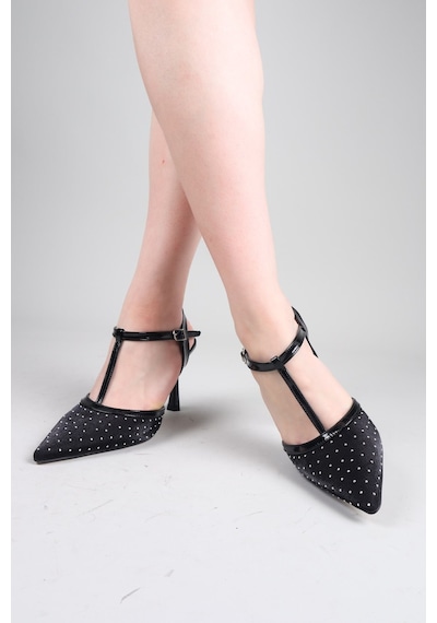Birikon Arıs Saten Rugan Garnili Stiletto Siyah-8729 Siyah