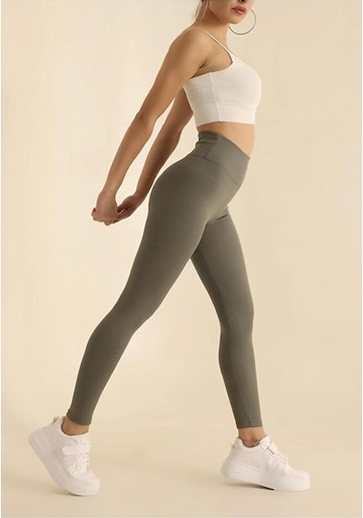 Pantofit Fitilli Yüksek Bel Kadın Tayt Premium Signature Esnek Ribana Günlük & Spor Şıklık Krem