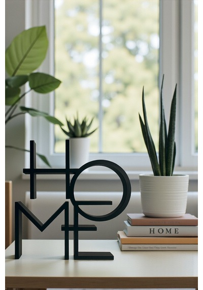 Home Dekor Yazısı Modern Ev Aksesuarı Minimalist Masa Üstü Dekor, Siyah Home Yazı Obje