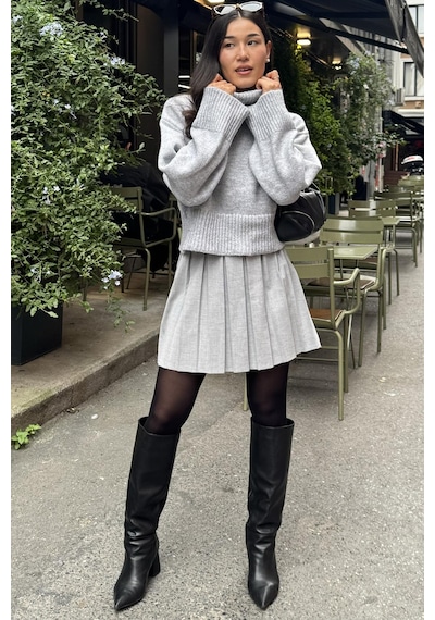 Madmext Gri Boğazlı Kadın Triko Kazak Mg2255 Gri