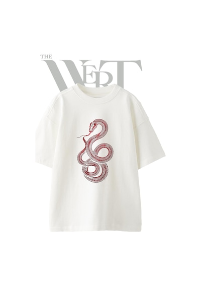 Thewert Red Snake Tasarım Baskılı Ünisex Beyaz Oversize T-shirt