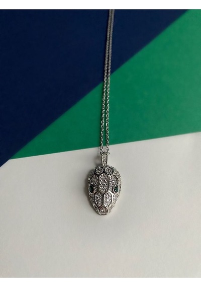 Büyük Taşlı Yılan Çelik Kararmaz Gümüş Renk Kolye Altın