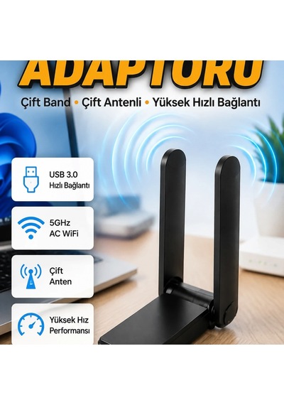 Usb 3.0 Çift Antenli Kablosuz Wifi Adaptörü Çift Bant 5ghz Ac