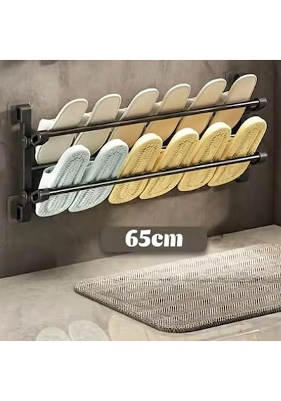 Sn-30748 Siyah Duvara Monte 65 Cm Çok Amaçlı Pratik Terlik Ayakkabı Ve Havlu Düzenleyici 007