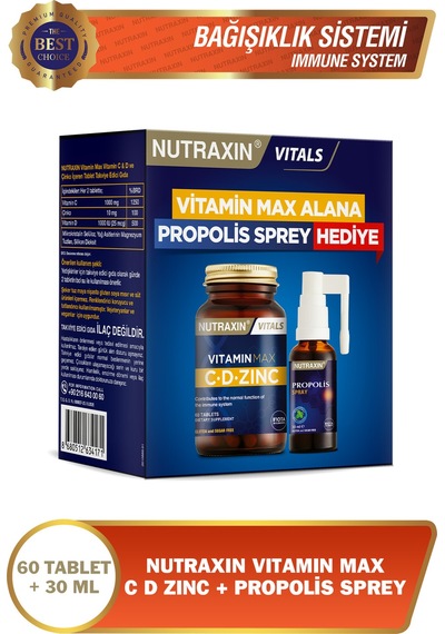 Vitamin Max C D Zinc 1.000 Mg 60 Tablet Zaman Salınımlı - Propolis Sprey Hediye