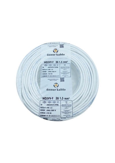 Öznur Marka%100 Bakır 3x1.5 Mm Ttr Elektrik Kablosu Beyaz, 10 Metre Sku: Zeusstkae93049fd8