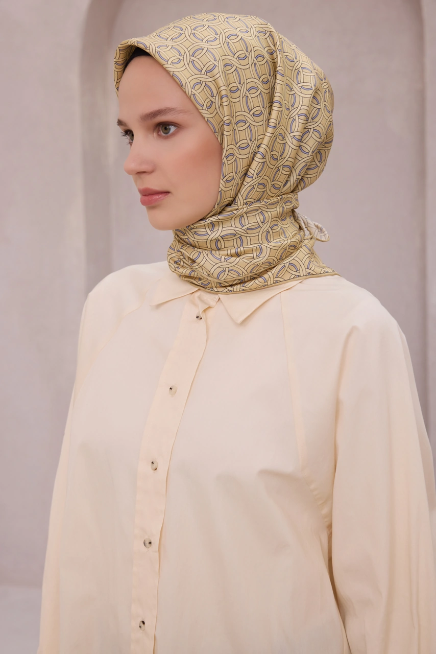 BELLİ Geometrik Desen İpek Twill Eşarp 4215d01 Sarı - 03