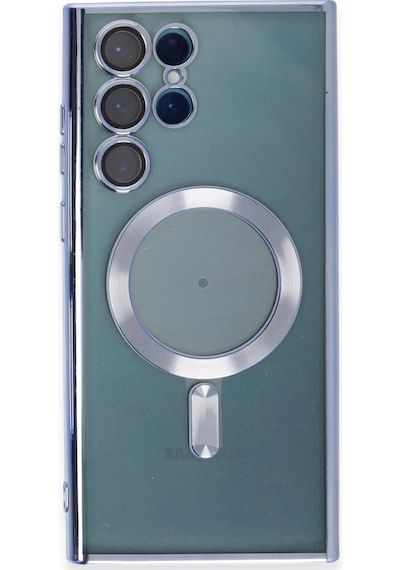 Samsung Galaxy S25 Ultra İçin Magsafe İle Uyumlu Kılıf Kamera Lensli Korumalı Şeffaf Silikon Kapak Mavi
