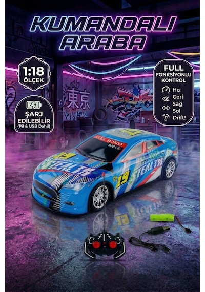 Vardem Cool Wind Uzaktan Kumandalı Şarjlı Drift Arabası 1:18 Ölçek Full Fonksiyonlu Mavi